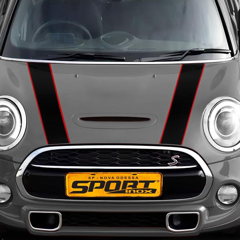 Adesivos Faixa Capo Compatível Mini Cooper Preto e Vermelho